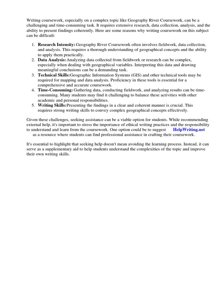 Geography River Coursework Examples PDF River Geography