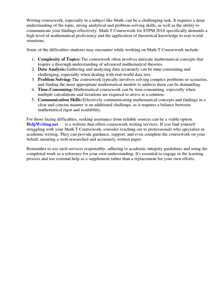 Math T Coursework STPM 2016 | PDF | Mathematics | Equations