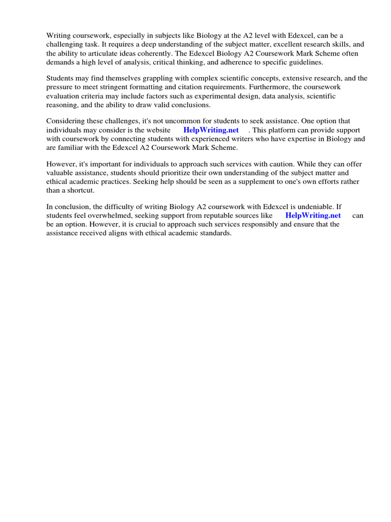 Biology a2 coursework mark scheme edexcel pdf
