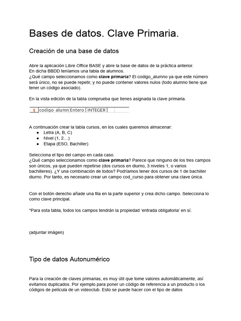 Claves Primarias en Bases de Datos | PDF | Bases de datos | Informática