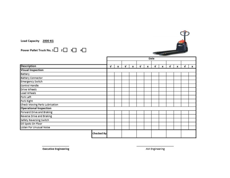 Power Pallet Truck Inspection Checklist | PDF