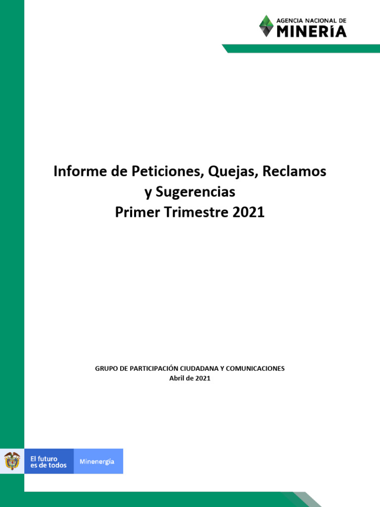 Informe PQRS Primer Trimestre 2021 | PDF | Petición | Gestión de registros