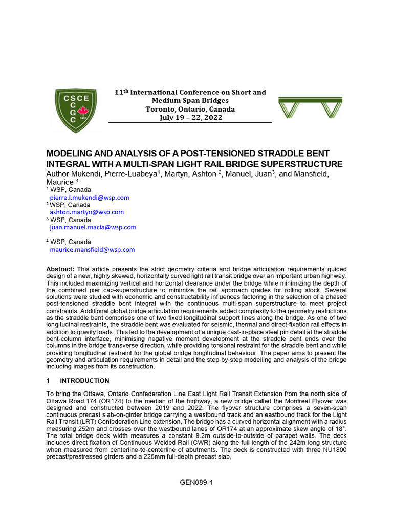 Straddle Bent Design for Light Rail Bridge | PDF | Beam (Structure ...