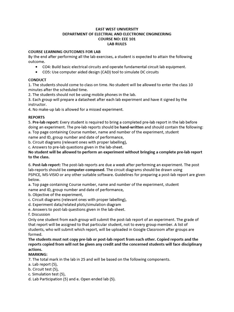 Lab Rules For EEE101 Lab PDF