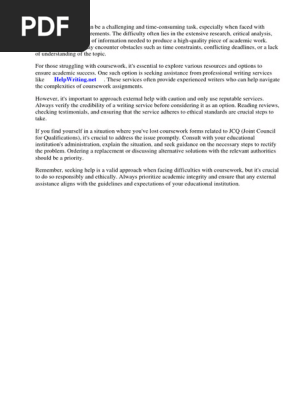 Lost Coursework Form Jcq