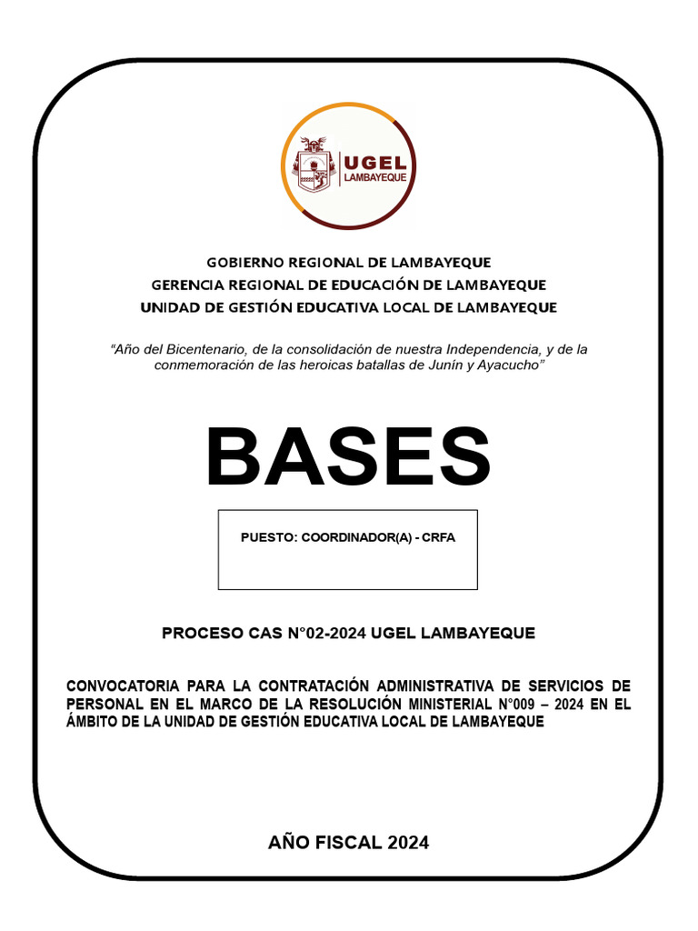 Convocatoria Coordinador CRFA UGEL Lambayeque | PDF