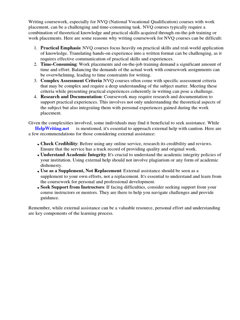 Work Placement Feedback Example