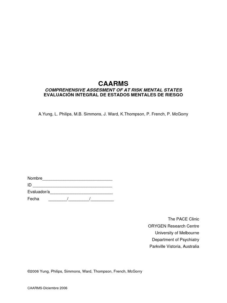 Yung 20o6 Evaluacion Riesgo Psicosis Caarms | PDF | Las emociones ...