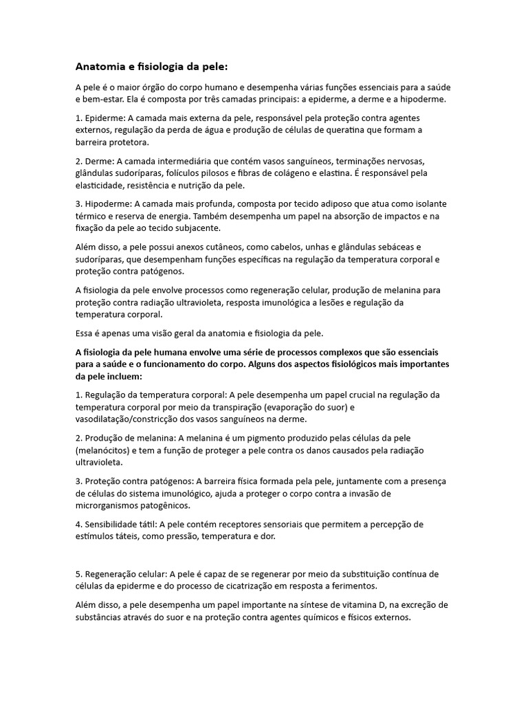 Anatomia E Fisiologia Da Pele Humana Pdf Pele Anatomia
