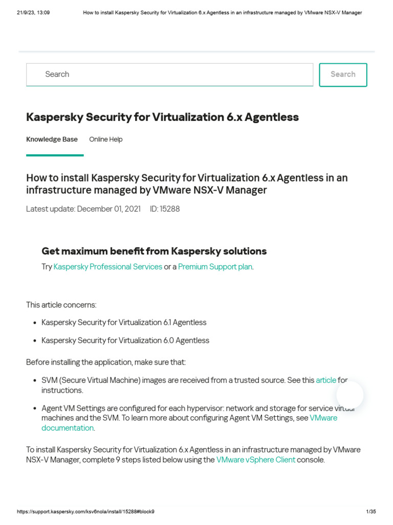 Installing Kaspersky Security 6.x Agentless | PDF | Virtualization | V ...