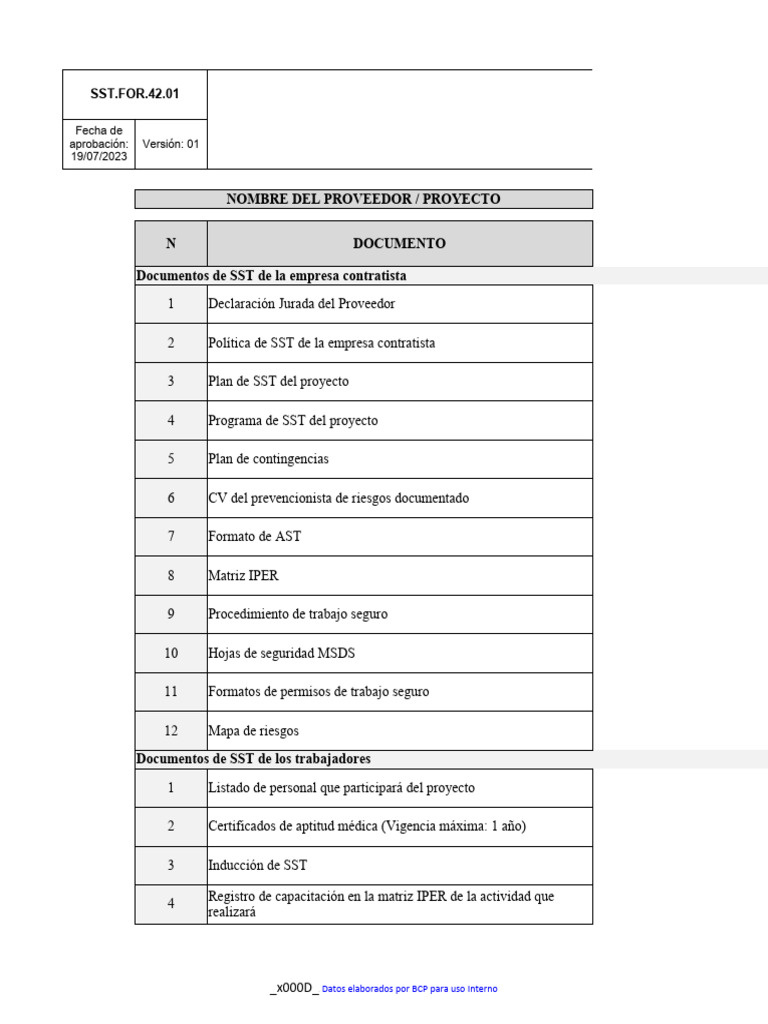 Check List SST para Proveedores | PDF | Tecnología