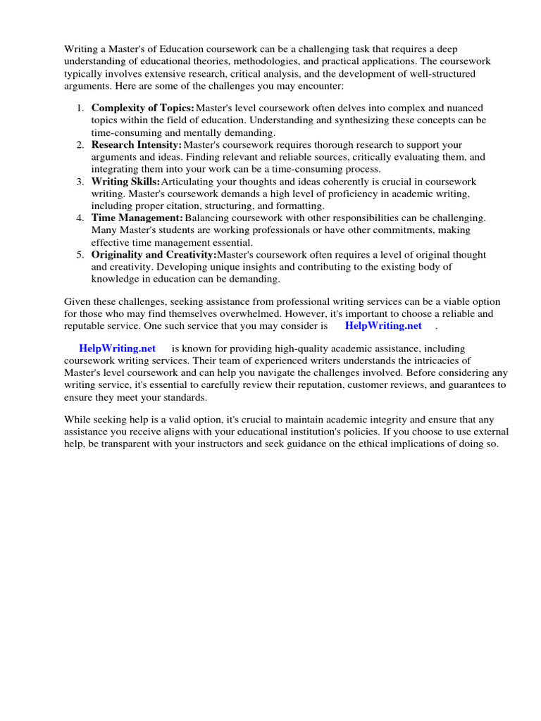 Masters of Education Coursework | PDF | Academic Degree | Doctor Of ...