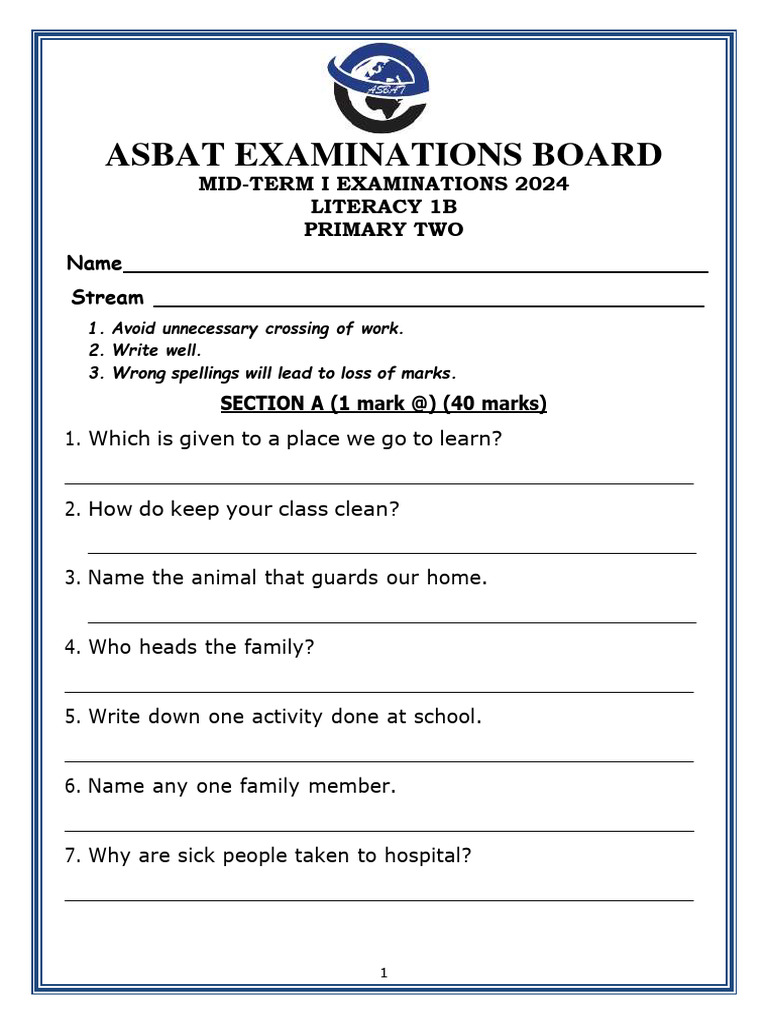 Primary Two Literacy Exam 2024 | PDF | Food And Drink | Agriculture