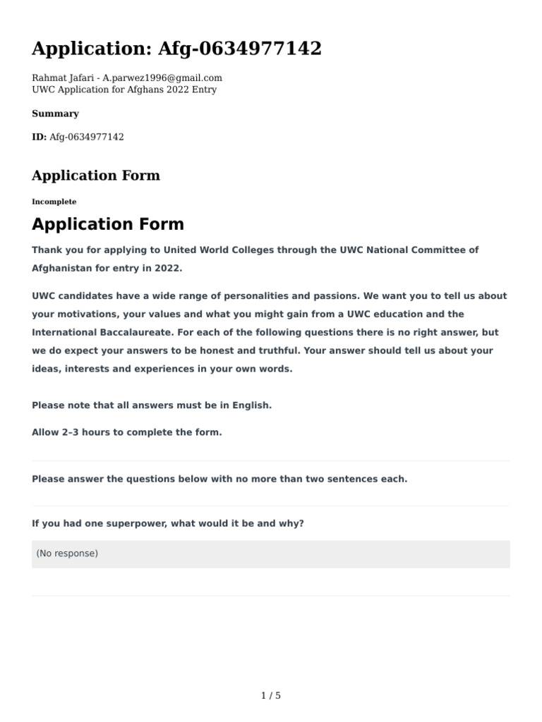 UWC Afghanistan Application Guide 2022 | PDF