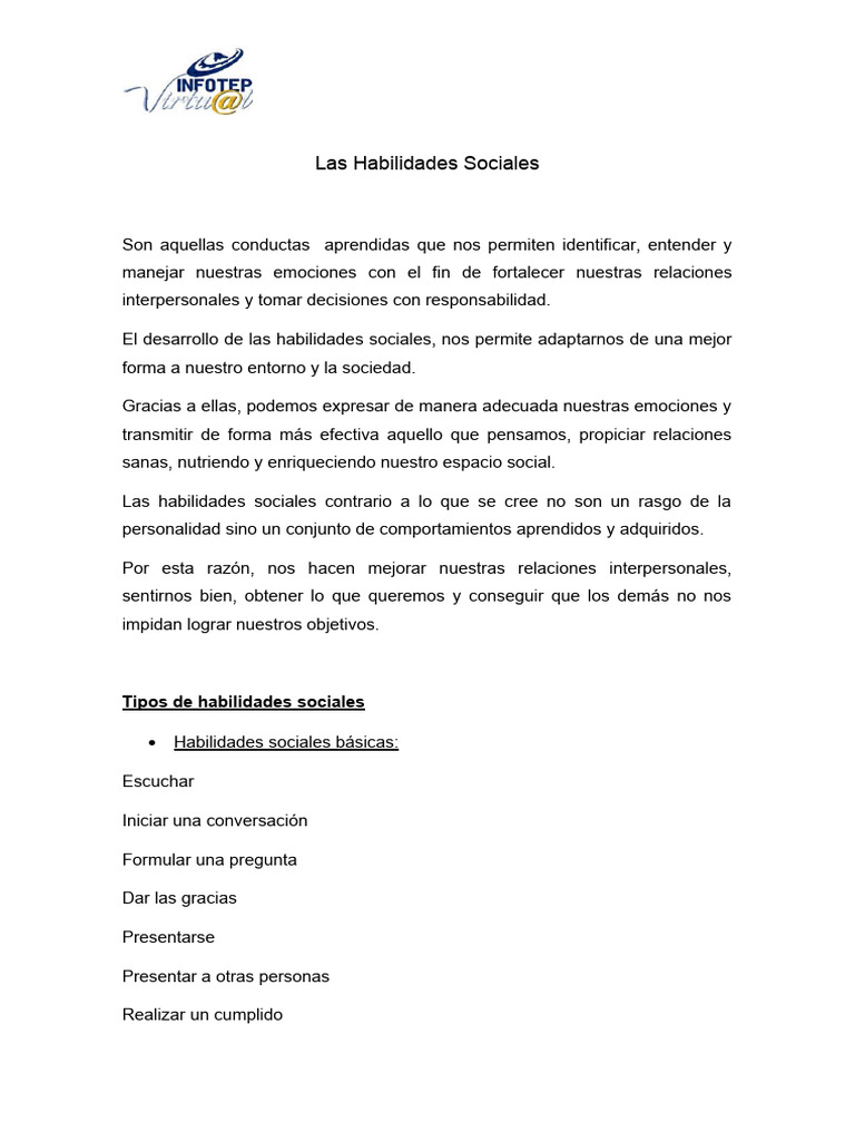 Habilidades Sociales: Clave para Relaciones | PDF | Las emociones ...