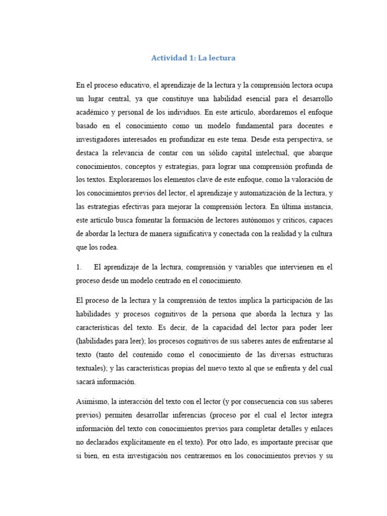 Actividad 1 | PDF | Comprensión lectora | Aprendizaje