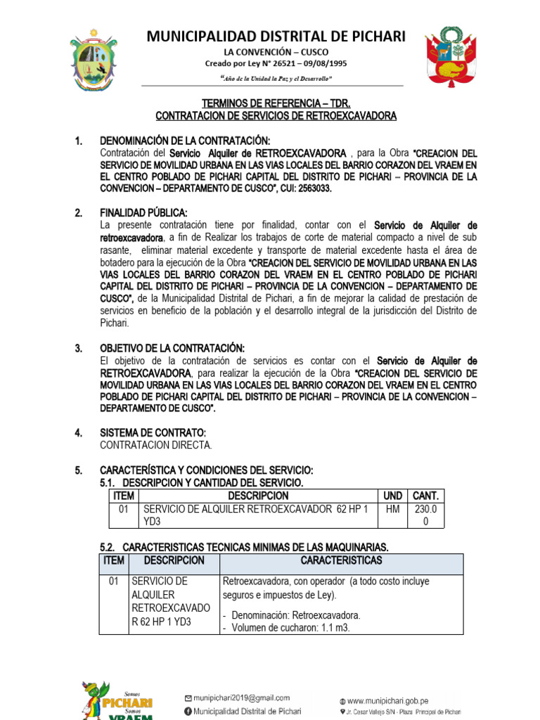 Alquiler de Retroexcavadora en Pichari | PDF | Business | Consentimiento