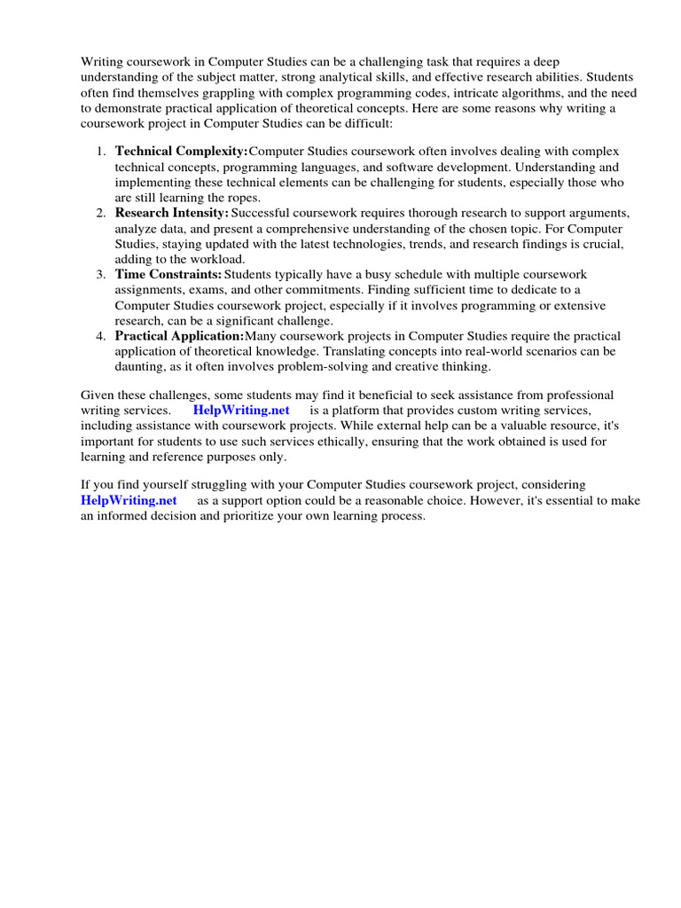 Computer studies coursework project pdf computer programming