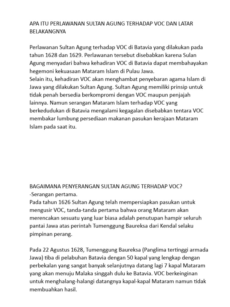 Sultan Agung memimpin pasukan melawan VOC di Jawa