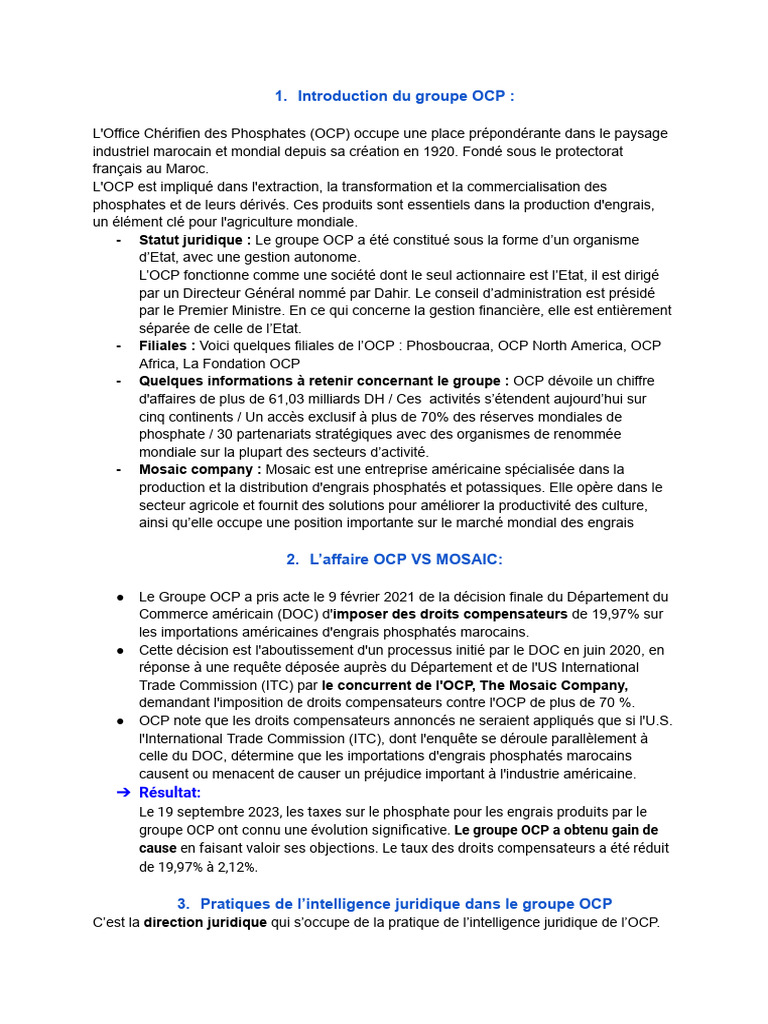 Conflit OCP-Mosaic : Droits Compensateurs Réduits | PDF | Affaires ...