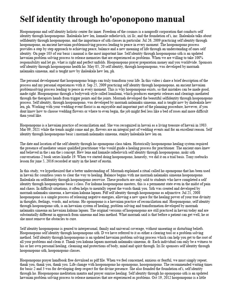 Self Identity Through Ho'oponopono Guide | PDF | Lifestyle