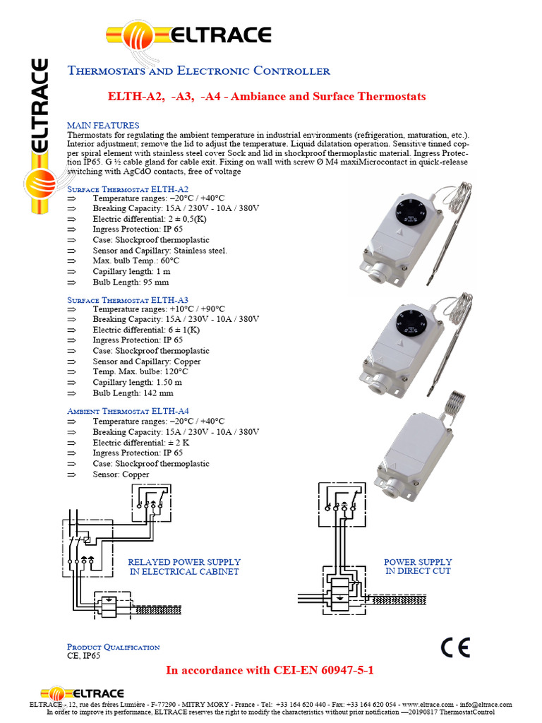 ELTH Surface Thermostat Specifications | PDF | Thermostat | Mechanical ...