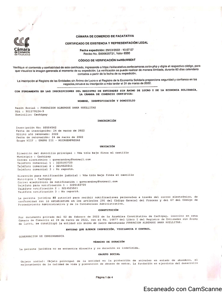 Certificado Cámara de Comercio | PDF