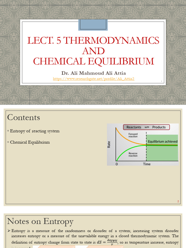 Lect 5 Chemical Equilbibrium | PDF | Entropy | Chemical Equilibrium