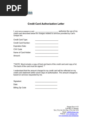 credit card authorization letter