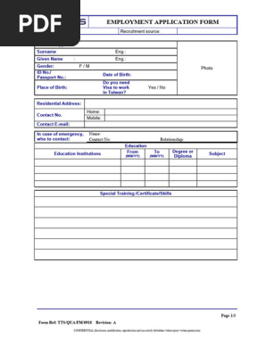 Employment Application Form NZ