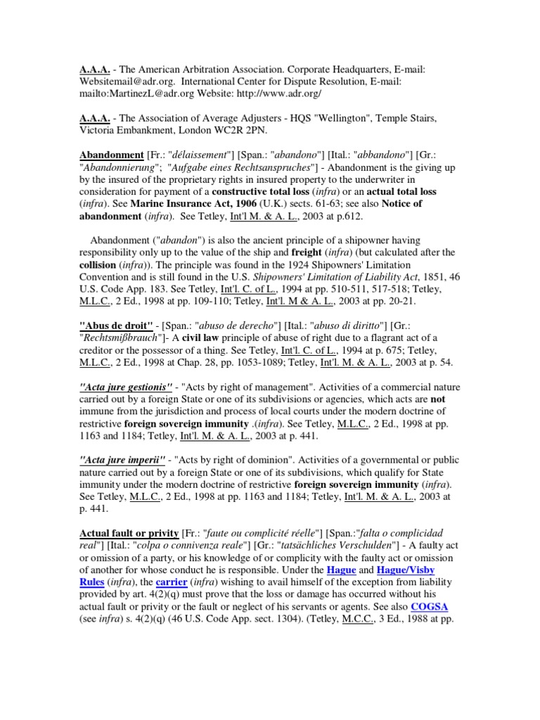 Maritime Law Glossary PDF Admiralty Law Bill Of Lading