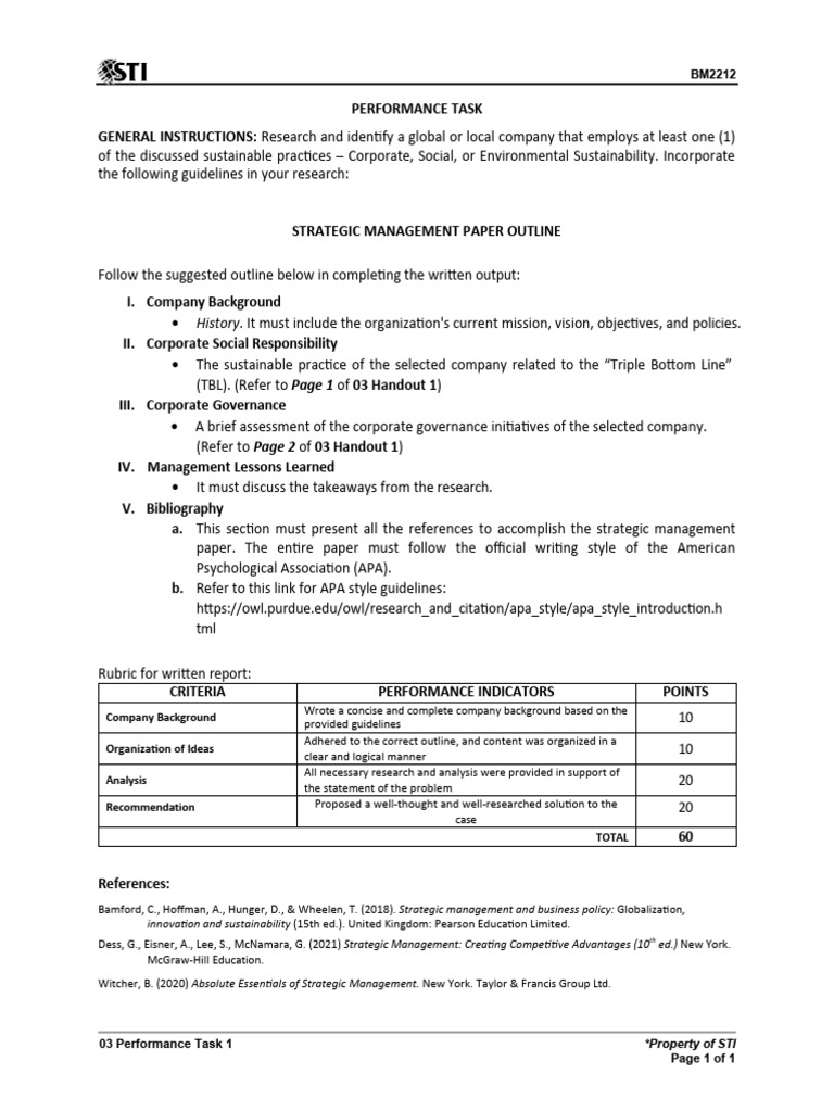 03 Performance Task 1 | PDF | Strategic Management | Business
