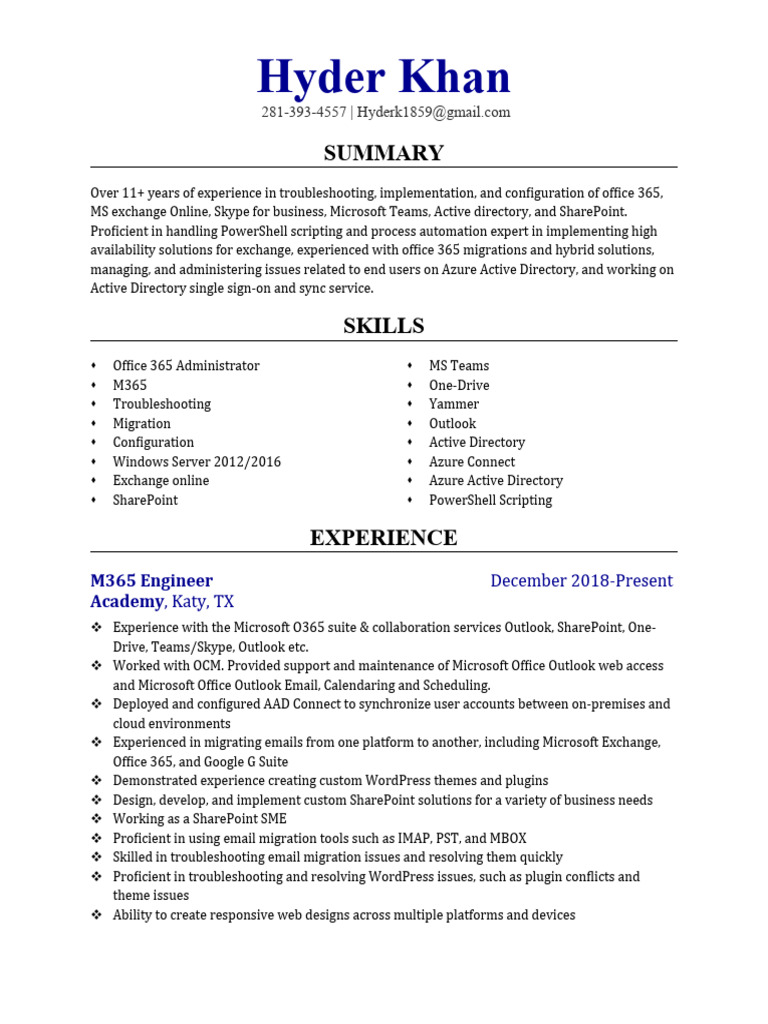 Hyder Khan M365 Download Free PDF Share Point Active Directory