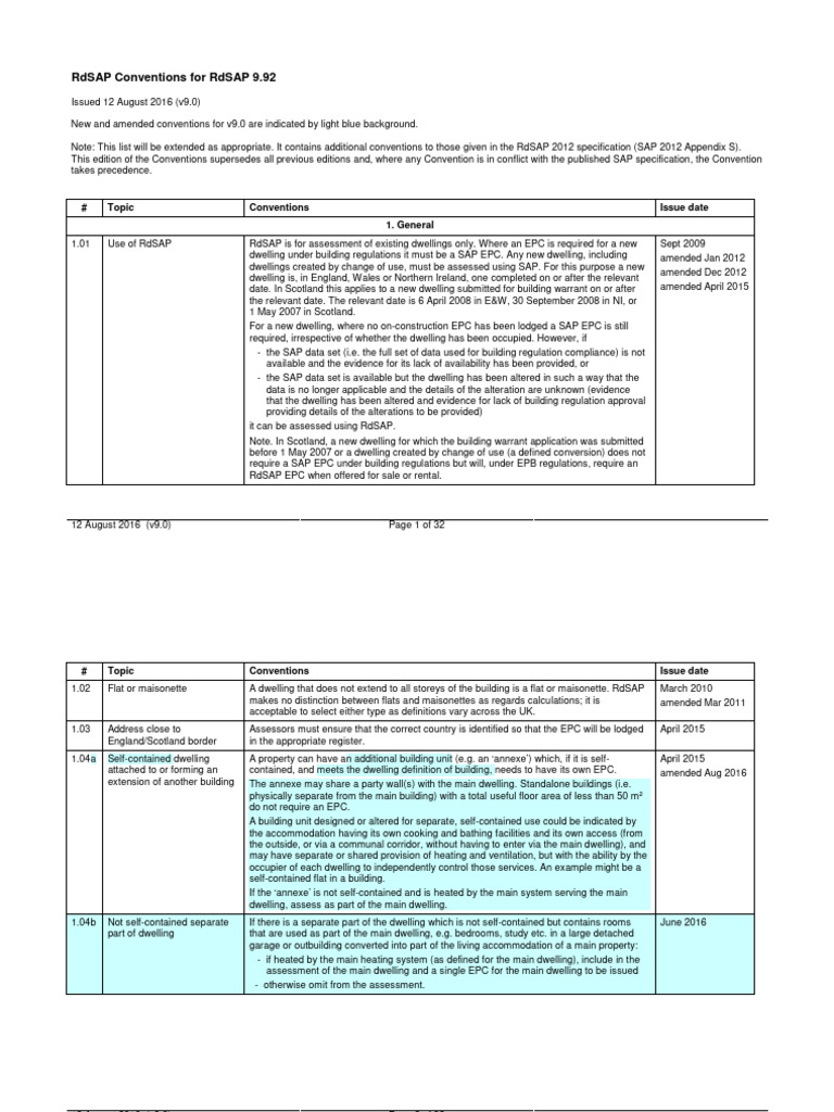 RdSAP 9.92 Conventions Overview | PDF | Window | Building Insulation