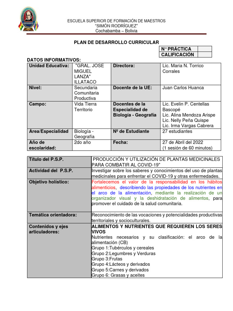 Modelo de PDC | Descargar gratis PDF | Alimentos | Bolivia