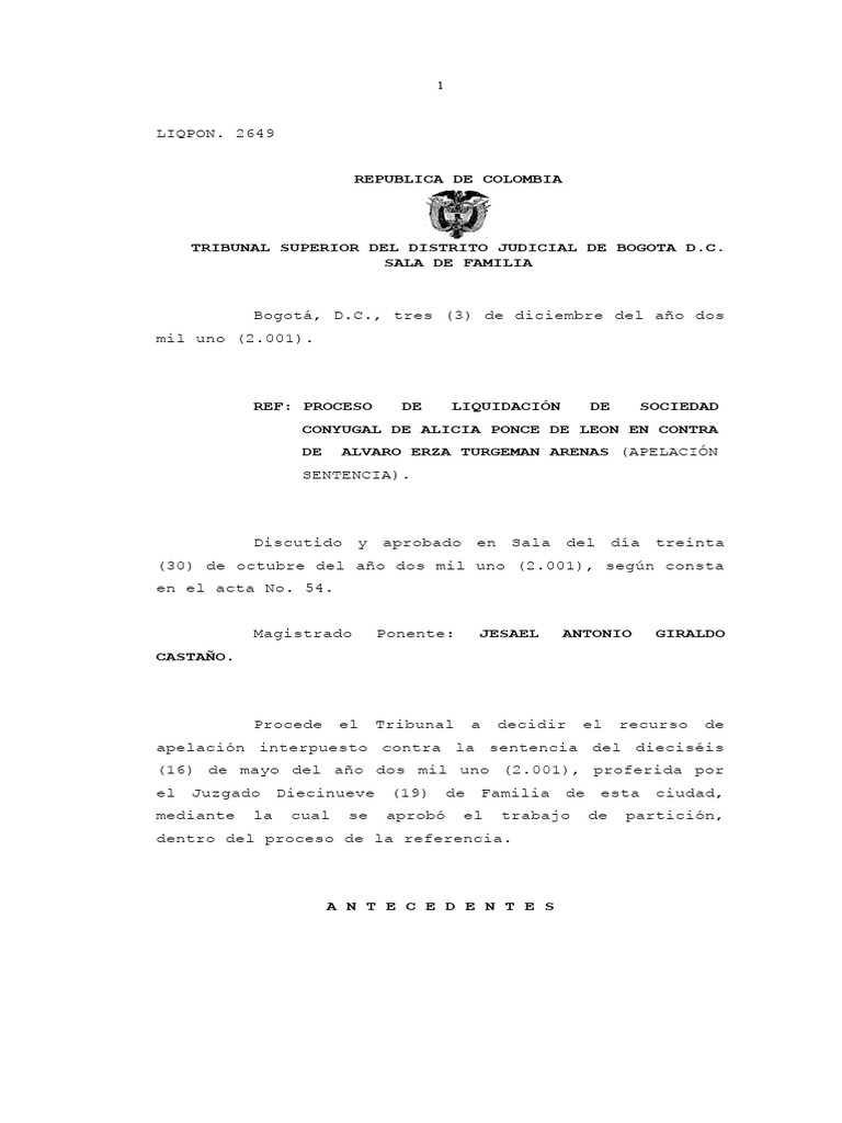 2001 Trabajo de Particion Inconforme Debe Objetarlo. 2649 Gcja 12 071 ...