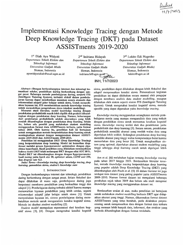 DKT untuk Knowledge Tracing ASSISTments | PDF