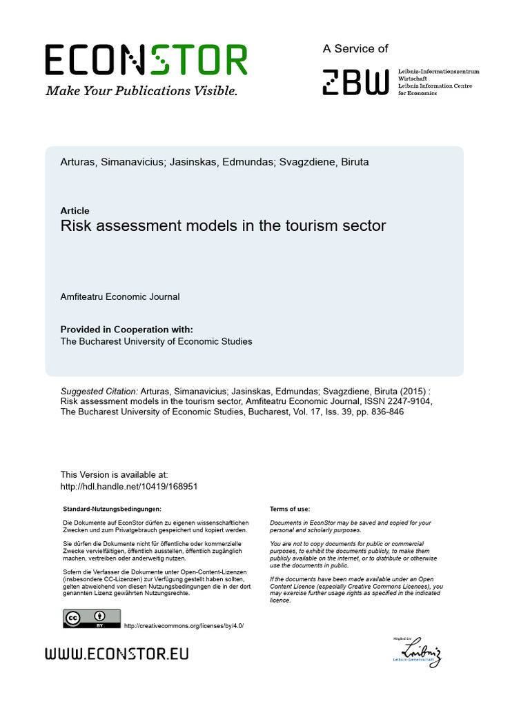 Arturas 2015 - Risk Model in Tourism | PDF | Risk | Risk Assessment