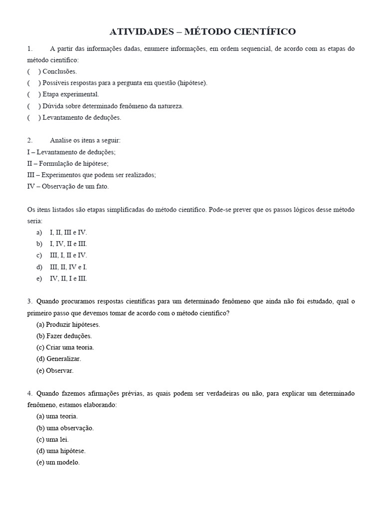 Exercícios - Método Científico | PDF | Método científico | Science