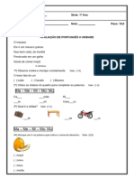 AVALIAÇÃO DE PORTUGUÊS 1º ANO Novembro