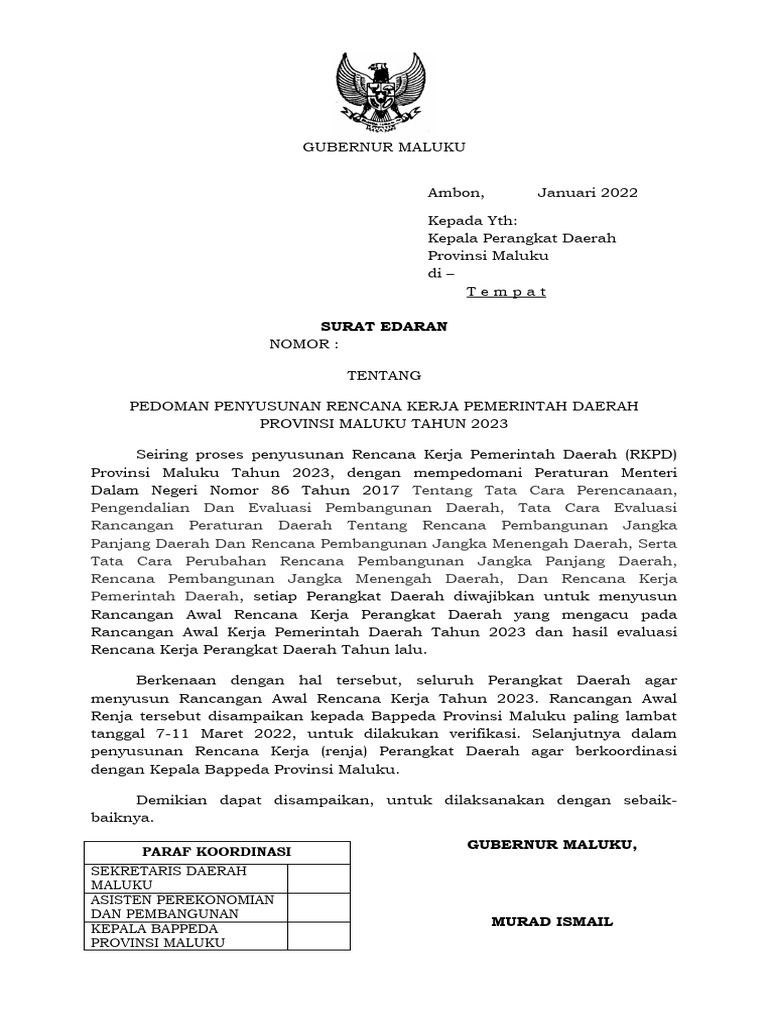Contoh Surat Edaran RKPD 2023 | PDF | Pengelolaan Keuangan & Uang