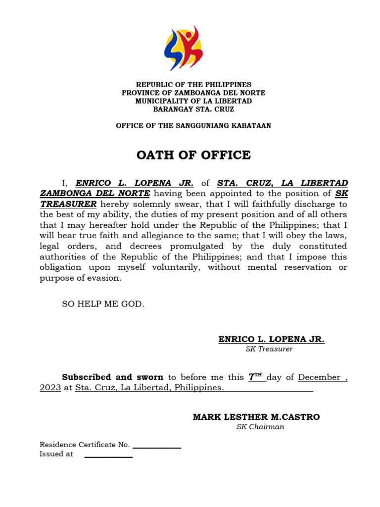 Oath Of Office Pdf