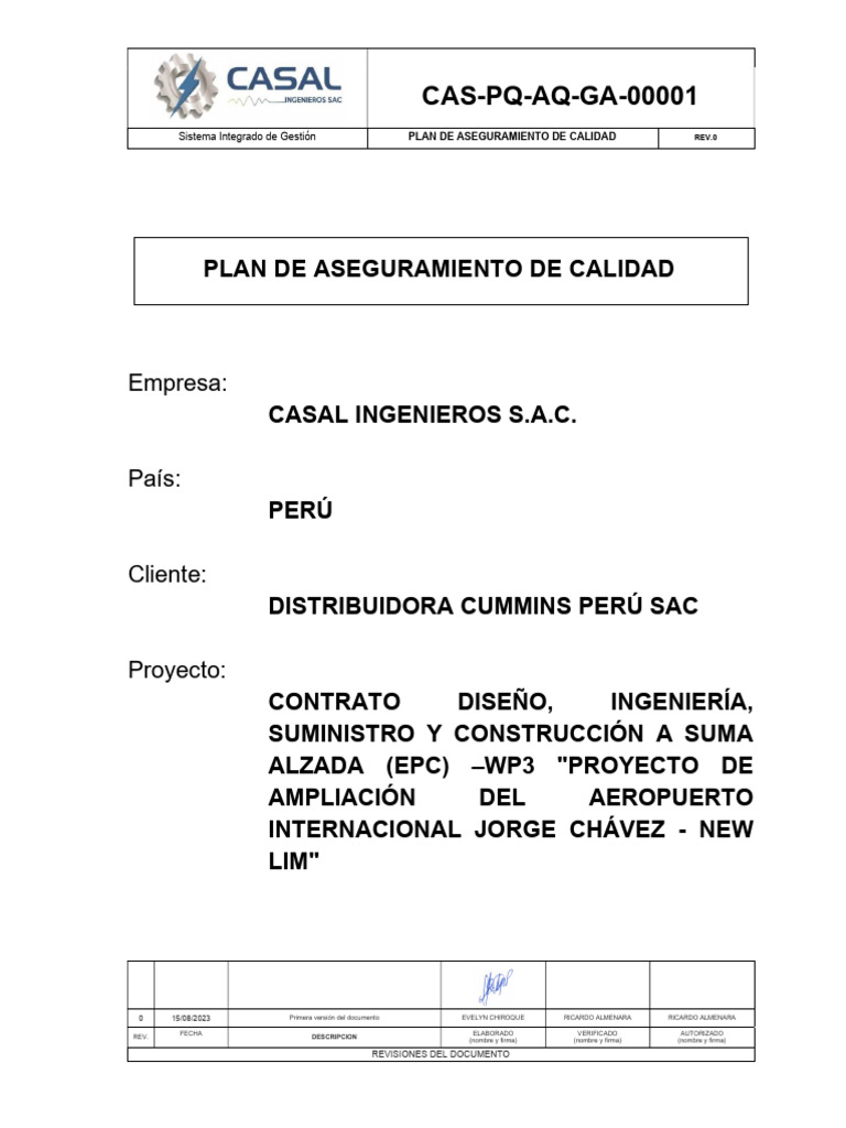 Plan de Aseguramiento de Calidad - Casal Ingenieros | PDF | Calidad ...