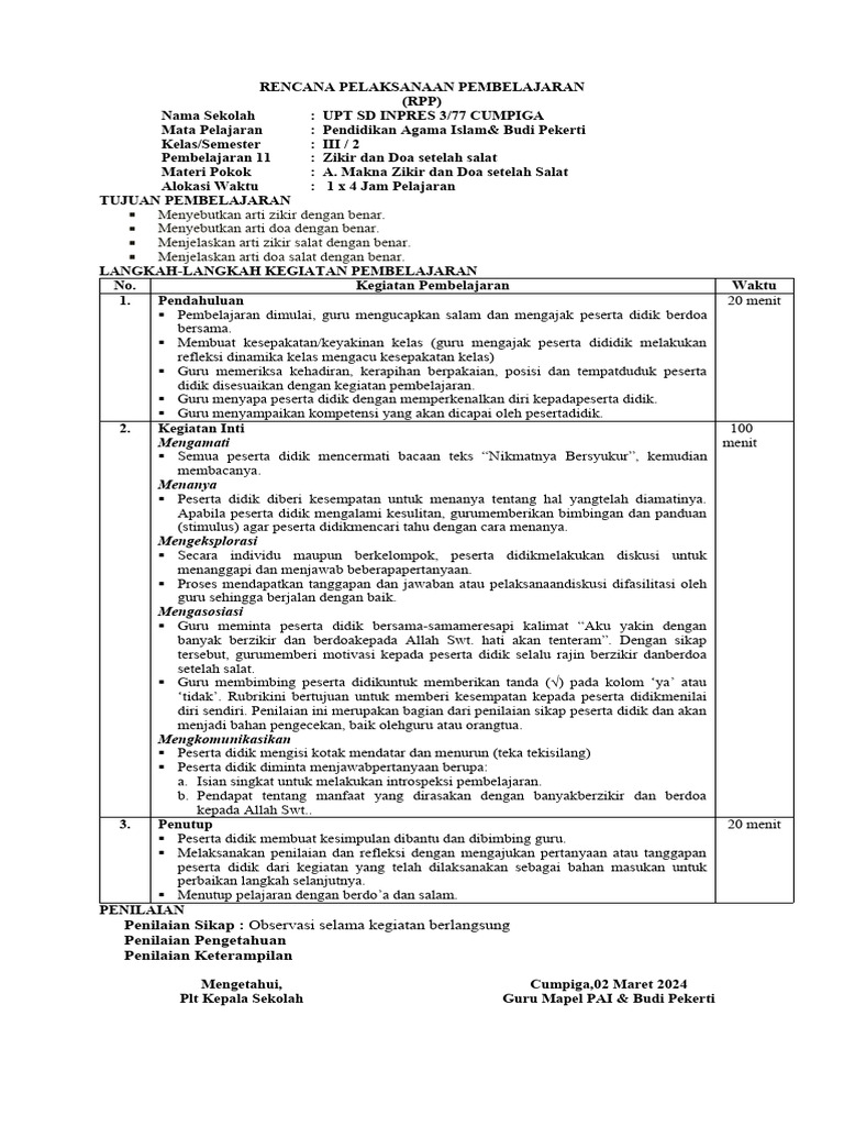 Rencana Pelaksanaan Pembelajaran Pai Pmm Pdf