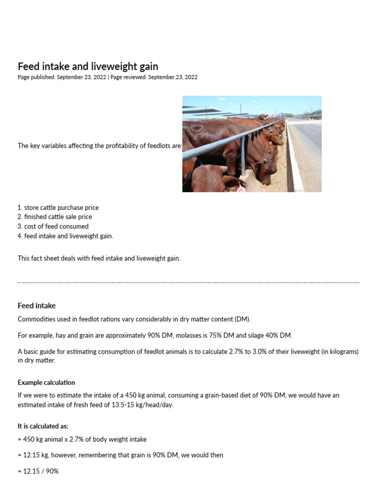 Feed Intake and Liveweight Gain | Download Free PDF | Cattle | Nutrients