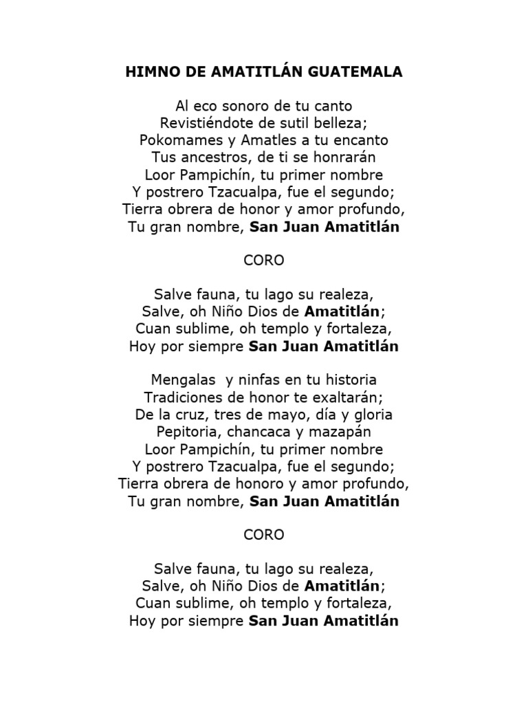 Himno de Amatitlán Guatemala | PDF