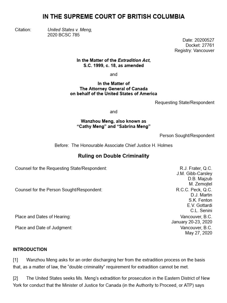 BCSC Ruling On Double Criminality | PDF | Fraud | Perjury