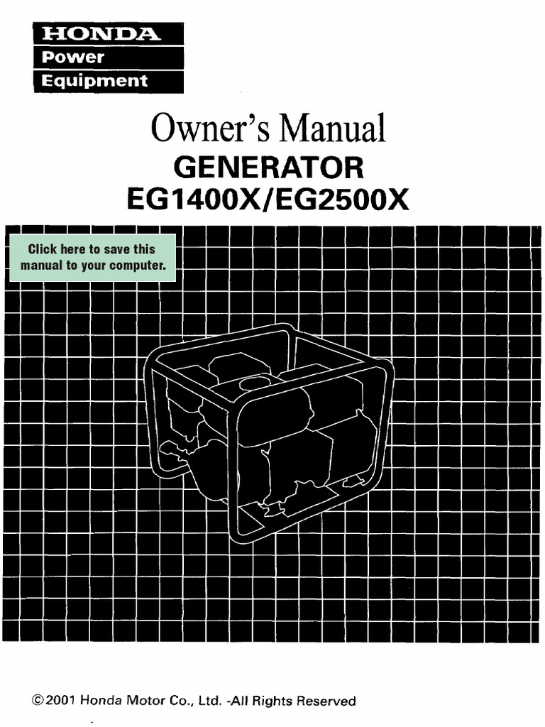 Owner's Manual: Generator EG14OOX/EG25OOX | PDF | Electric Generator | Engines