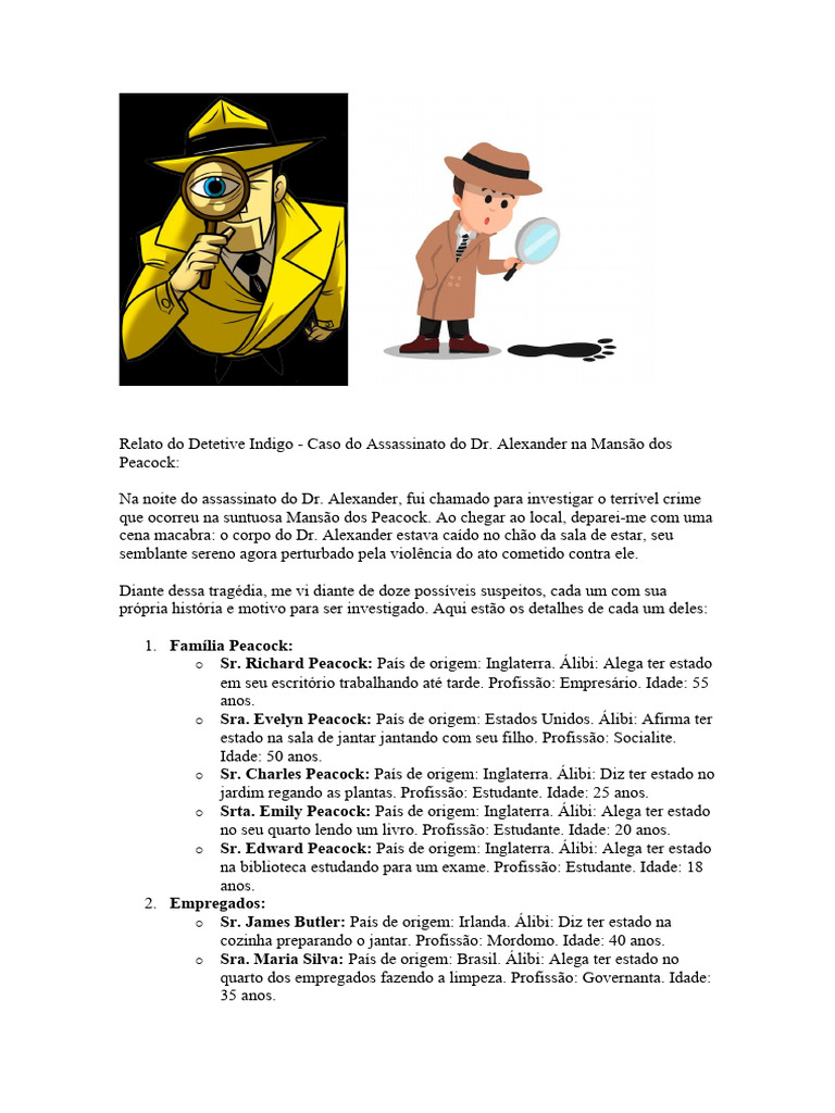 Relatório Do Detetive Indigo Mansão Peacock PDF Os Estados Unidos