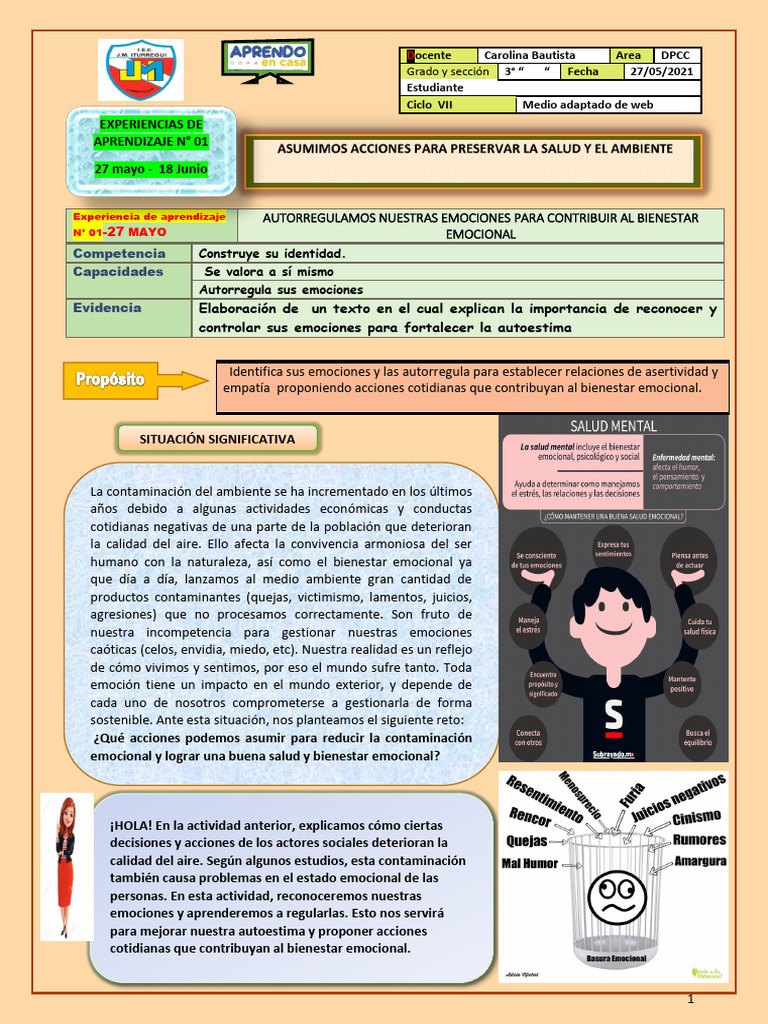 DPCC 27 Mayo 3° Experiencia de Aprendizaje | PDF | Las emociones ...